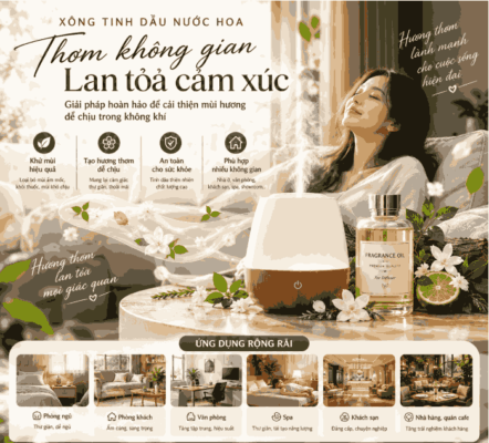 Sử dụng tinh dầu nước hoa cho vào máy khuếch tán tinh dầu để cải thiện mùi hương trong không khí